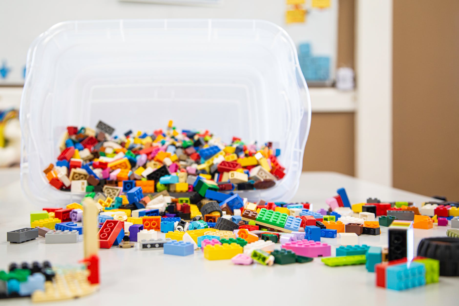 lego blocks on white plastic container